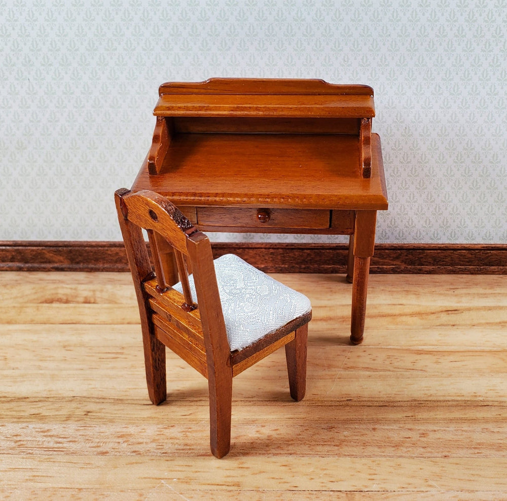 Dollhouse Writing Desk with Chair Walnut Finish Small Profile 1:12 Scale Furniture - Miniature Crush