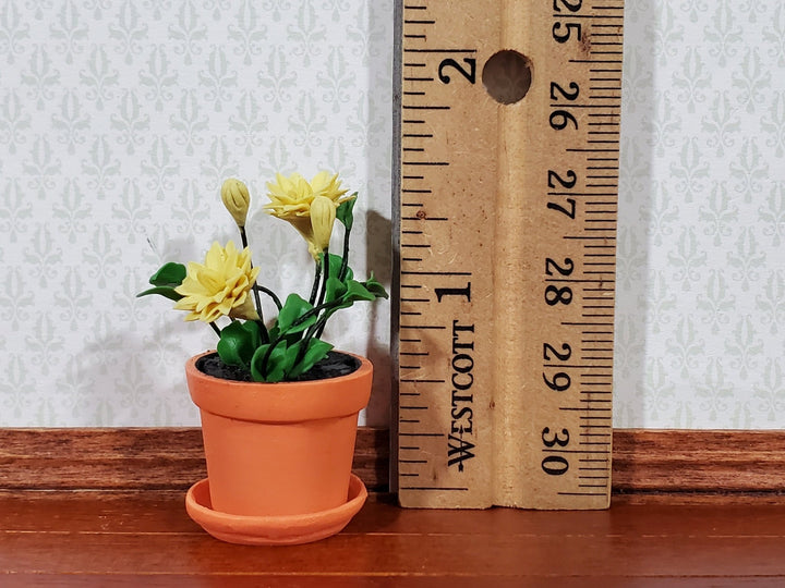 Dollhouse Yellow Flowers Zinnias Plant in Terra Cotta Planter Pot 1:12 Scale Garden Flowers by Falcon Miniatures - Miniature Crush