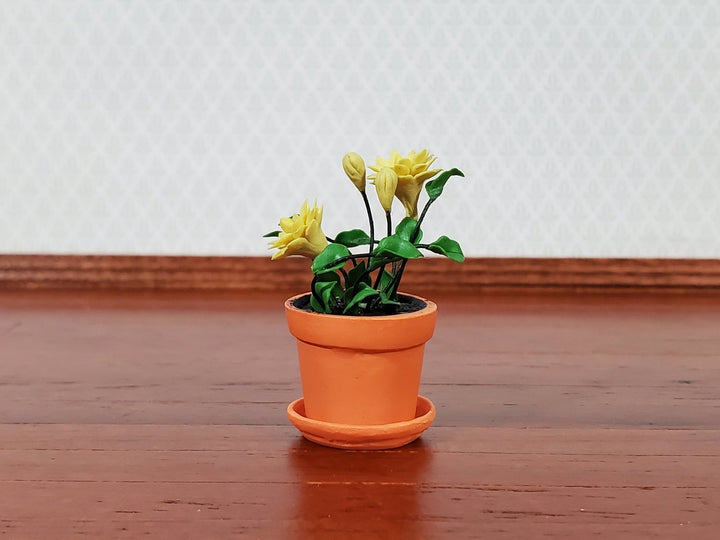 Dollhouse Yellow Flowers Zinnias Plant in Terra Cotta Planter Pot 1:12 Scale Garden Flowers by Falcon Miniatures - Miniature Crush