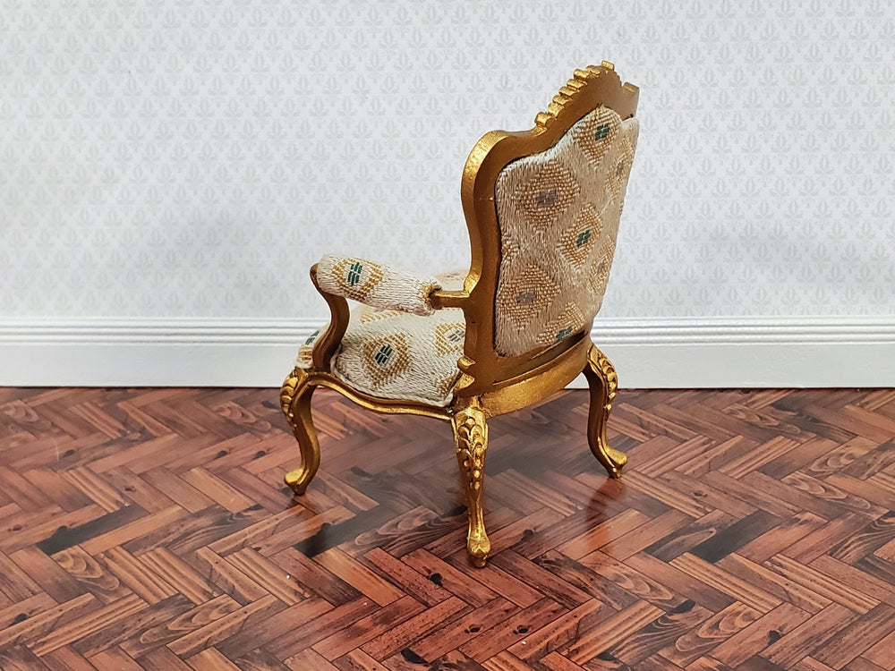 JBM Dollhouse Armchair Chair Gold Louis XV Style 1:12 Scale Miniature Furniture - Miniature Crush