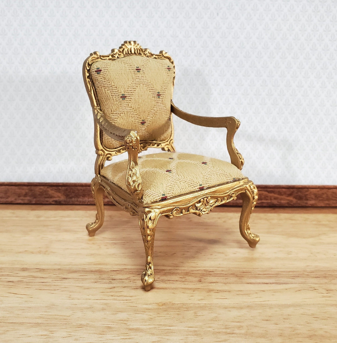 JBM Dollhouse Armchair Chair Rococo Style Gold 1:12 Scale Miniature - Miniature Crush