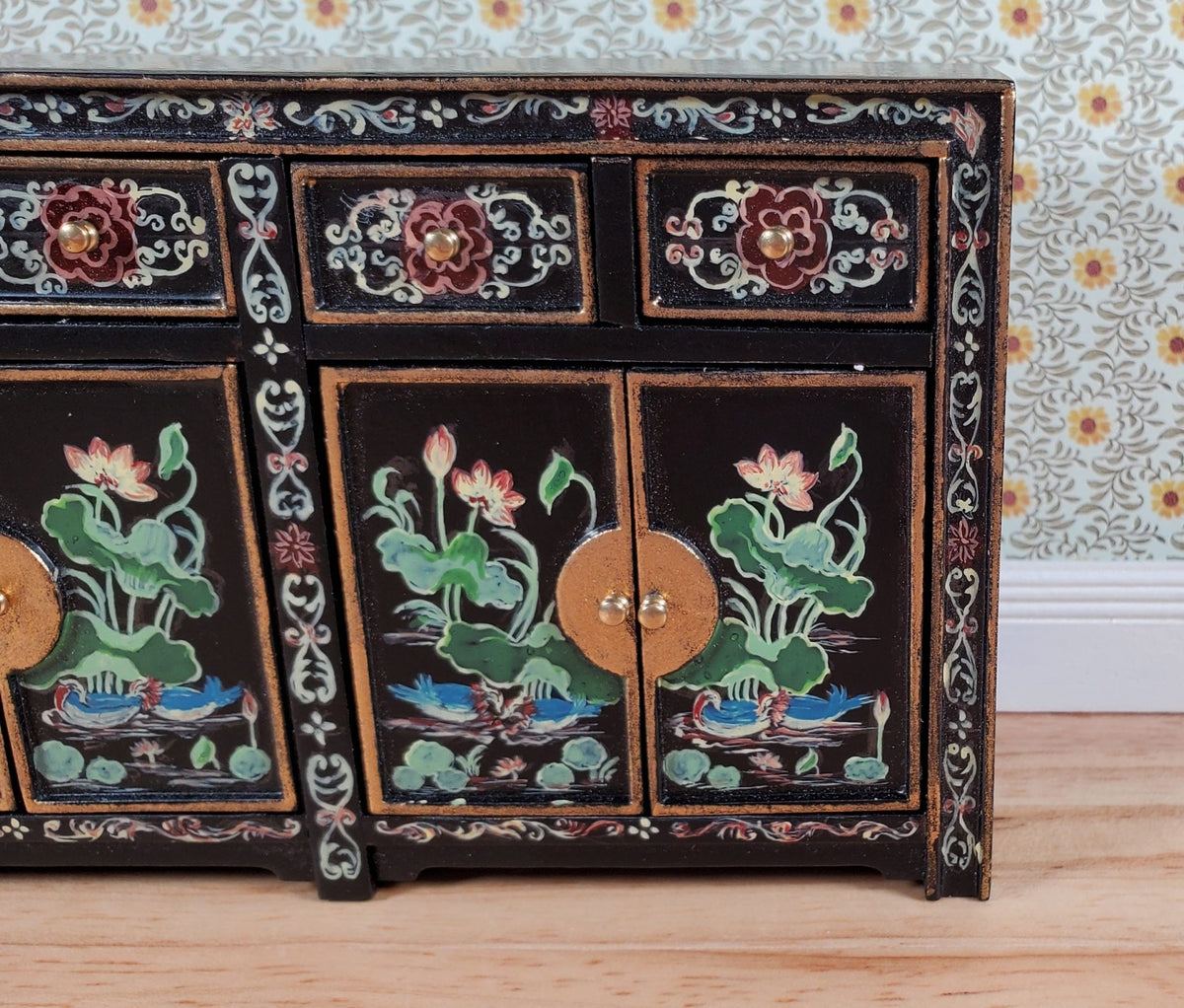JBM Dollhouse Buffet Asian Style Hand Painted Black & Gold 112 Scale