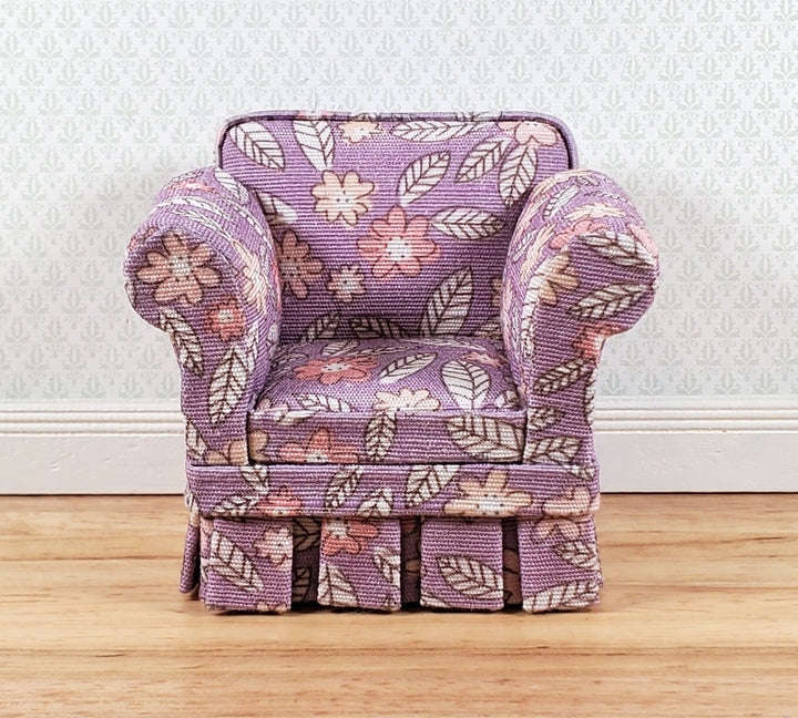 JBM Dollhouse Chair Purple Floral Modern Style 1:12 Scale Miniature Furniture - Miniature Crush