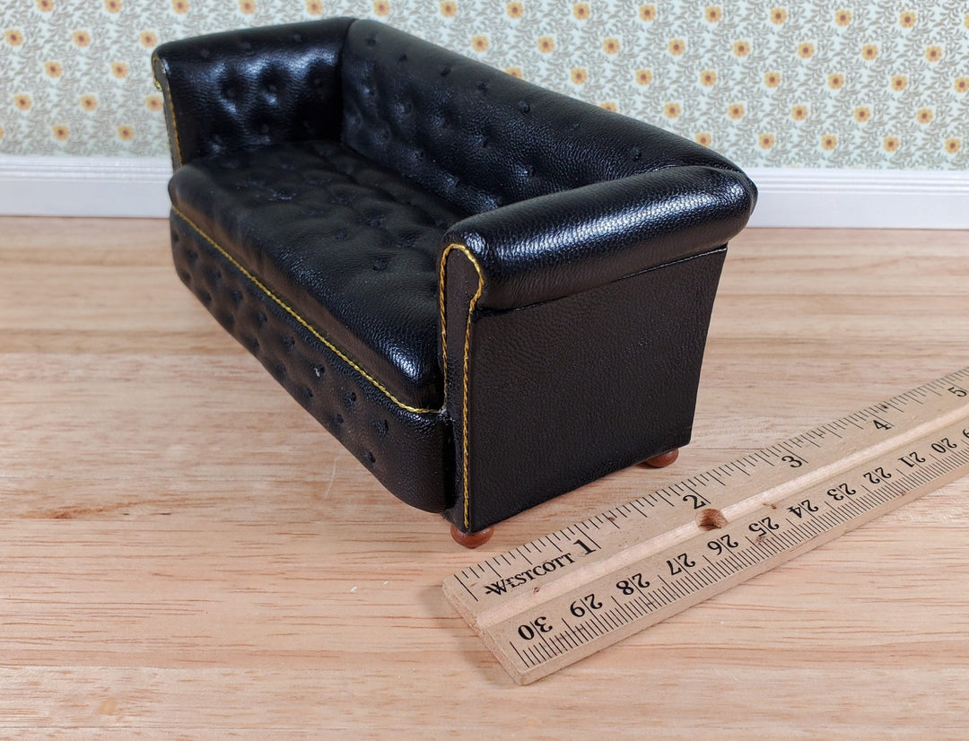 JBM Dollhouse Chesterfield Sofa Black Tufted Faux Leather 1:12 Scale Furniture - Miniature Crush