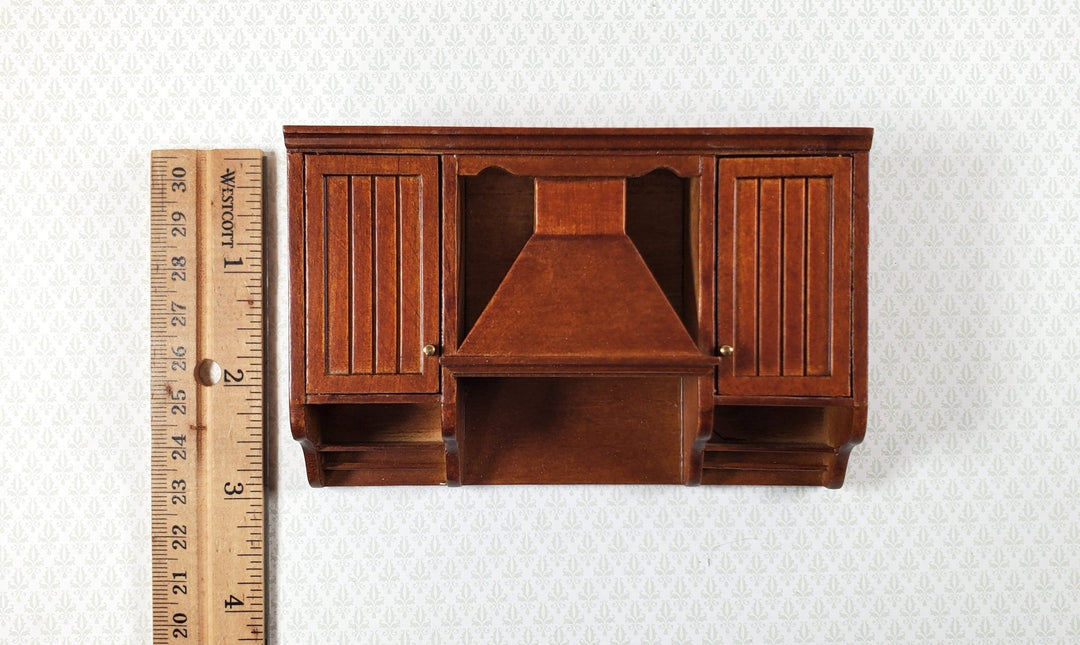 JBM Dollhouse Upper Kitchen Cabinet with Stove Hood Walnut 1:12 Scale Cupboard - Miniature Crush