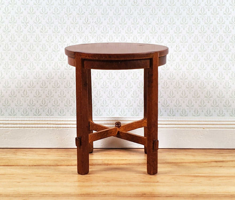 JBM Miniature Side Table Round Walnut Finish 1:12 Scale Dollhouse Furniture - Miniature Crush