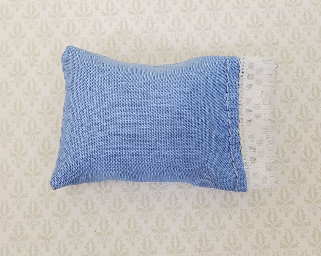 Miniature Blue Pillow with Lace for Dollhouse Bedroom 1:12 Scale 2" - Miniature Crush