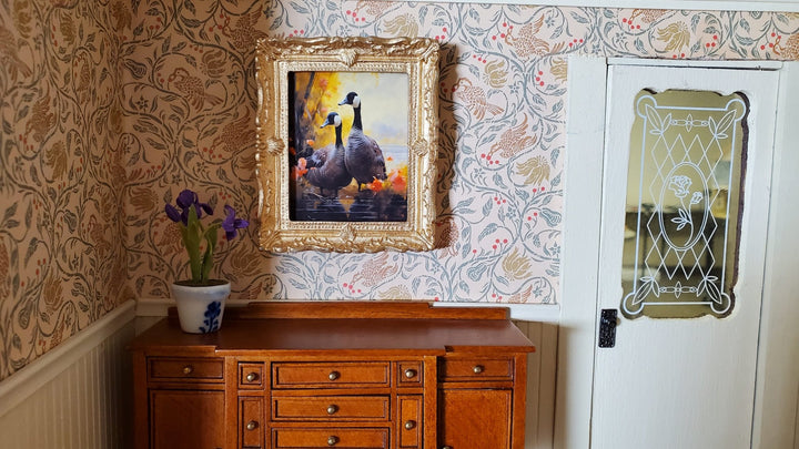 Miniature Canada Geese Framed Print Gold 1:12 Scale Handmade for Dollhouse - Miniature Crush