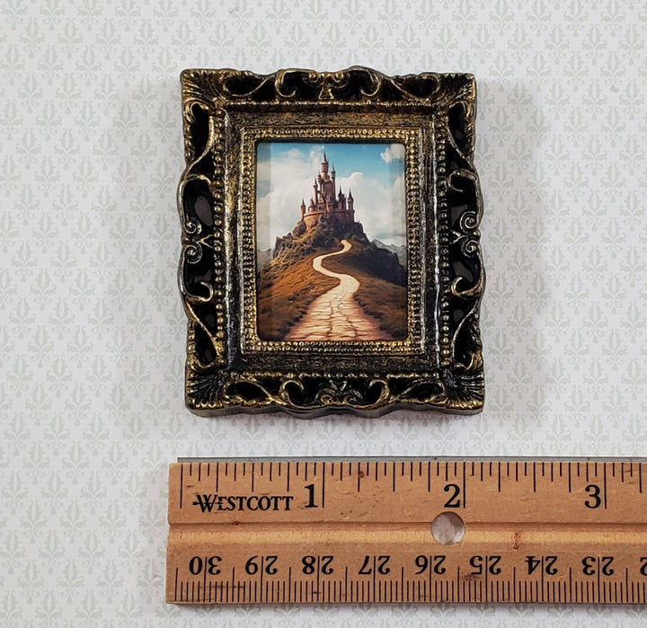 Miniature Castle on a Hill Art Print Framed 1:12 Scale Dollhouse Decor - Miniature Crush
