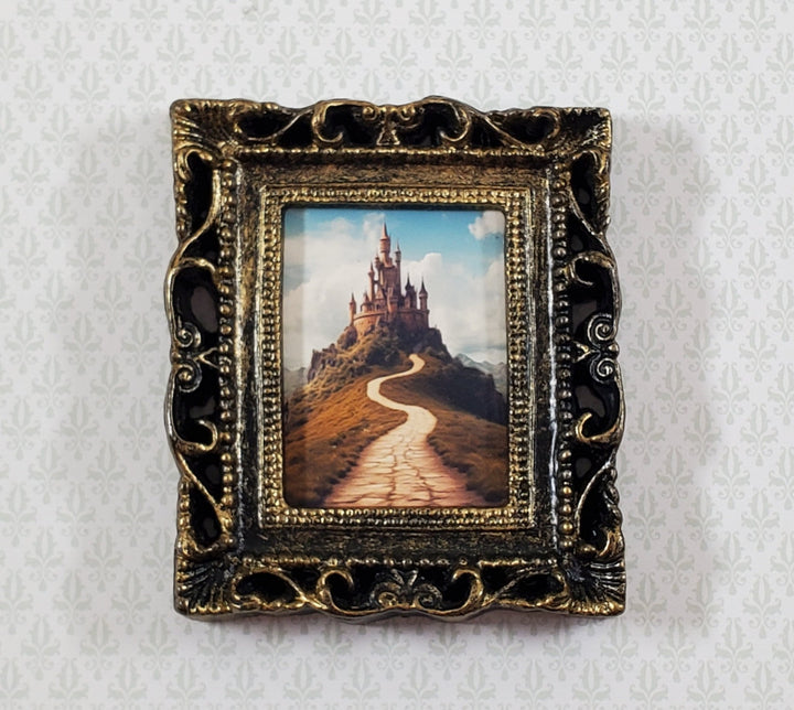 Miniature Castle on a Hill Art Print Framed 1:12 Scale Dollhouse Decor - Miniature Crush