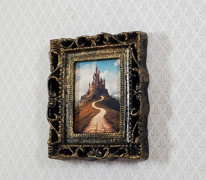 Miniature Castle on a Hill Art Print Framed 1:12 Scale Dollhouse Decor - Miniature Crush