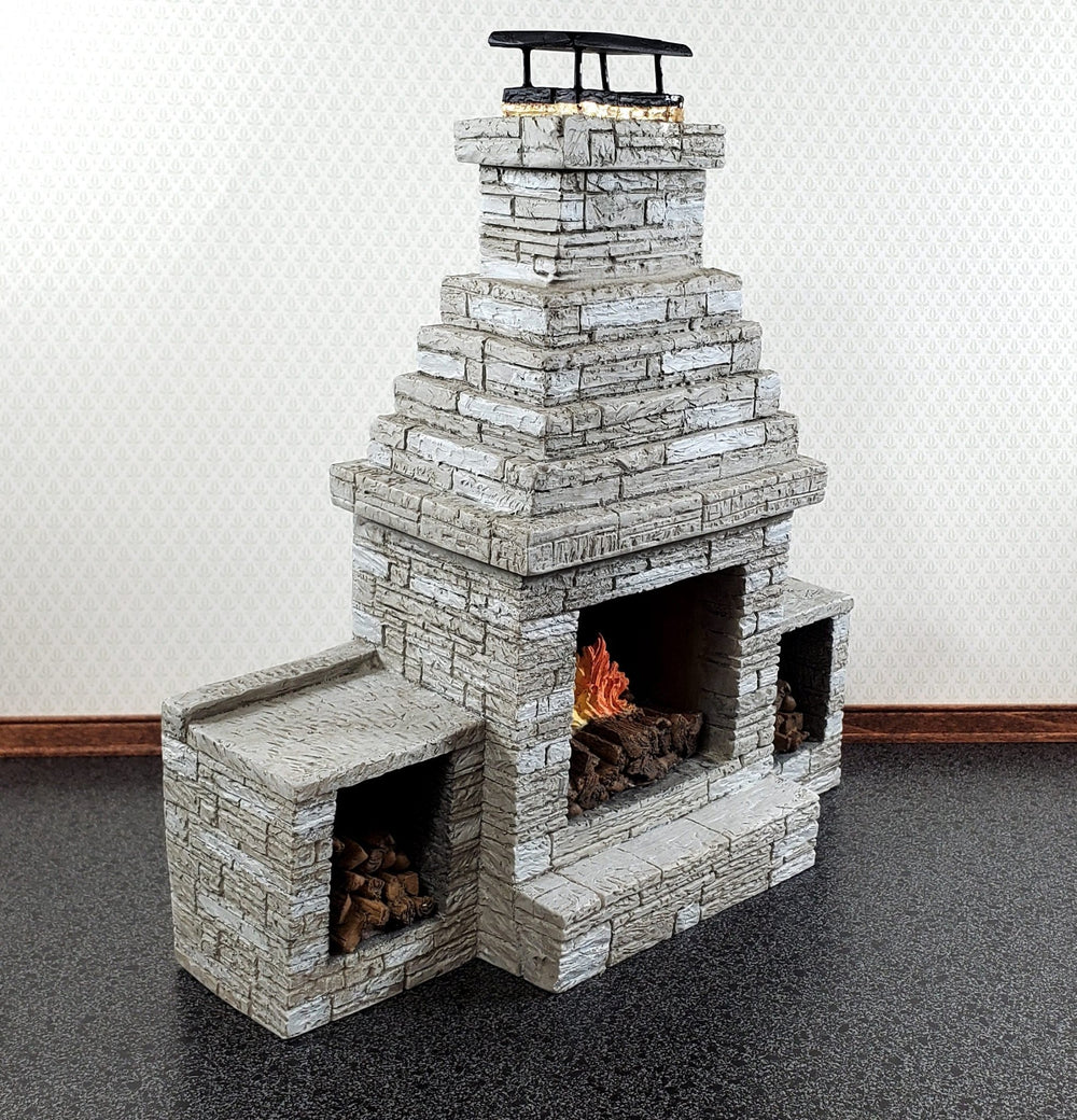 Miniature Fireplace Large Outdoor Modern "Stone" Style 1:12 Scale Dollhouse - Miniature Crush