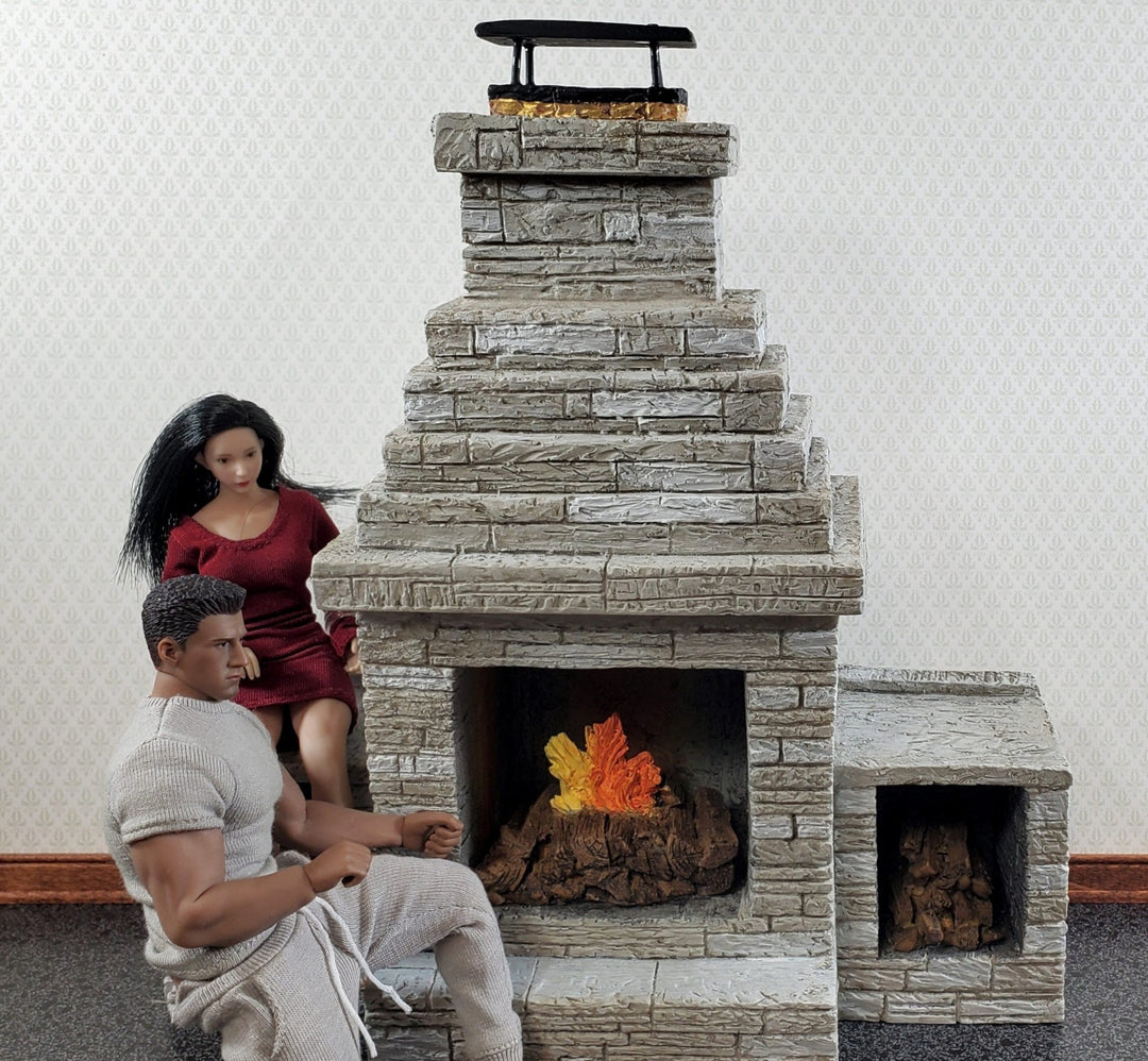 Miniature Fireplace Large Outdoor Modern "Stone" Style 1:12 Scale Dollhouse - Miniature Crush