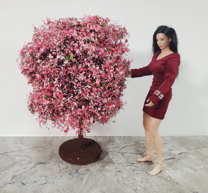 Miniature Flowering Tree or Bush Large Pink 6" Tall on Free Standing Base - Miniature Crush