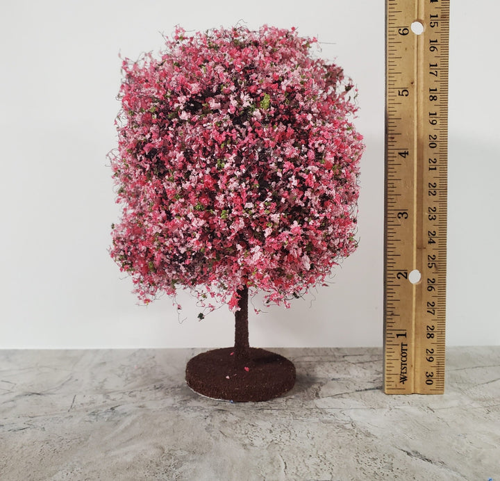 Miniature Flowering Tree or Bush Large Pink 6" Tall on Free Standing Base - Miniature Crush
