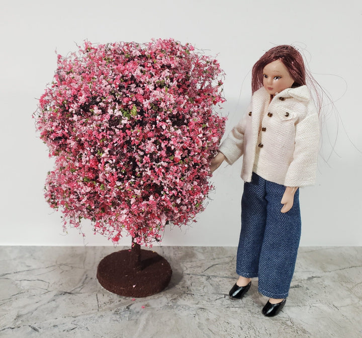Miniature Flowering Tree or Bush Large Pink 6" Tall on Free Standing Base - Miniature Crush