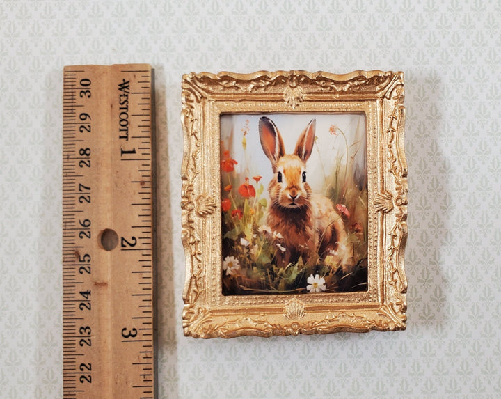 Miniature Framed Art Print Bunny Rabbit with Poppies 1:12 Scale Dollhouse - Miniature Crush