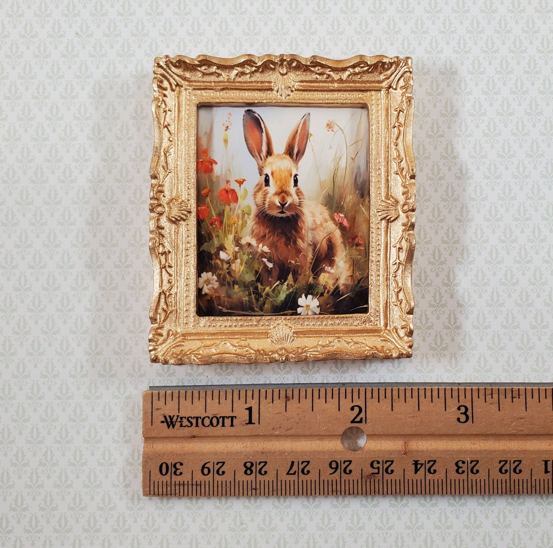Miniature Framed Art Print Bunny Rabbit with Poppies 1:12 Scale Dollhouse - Miniature Crush
