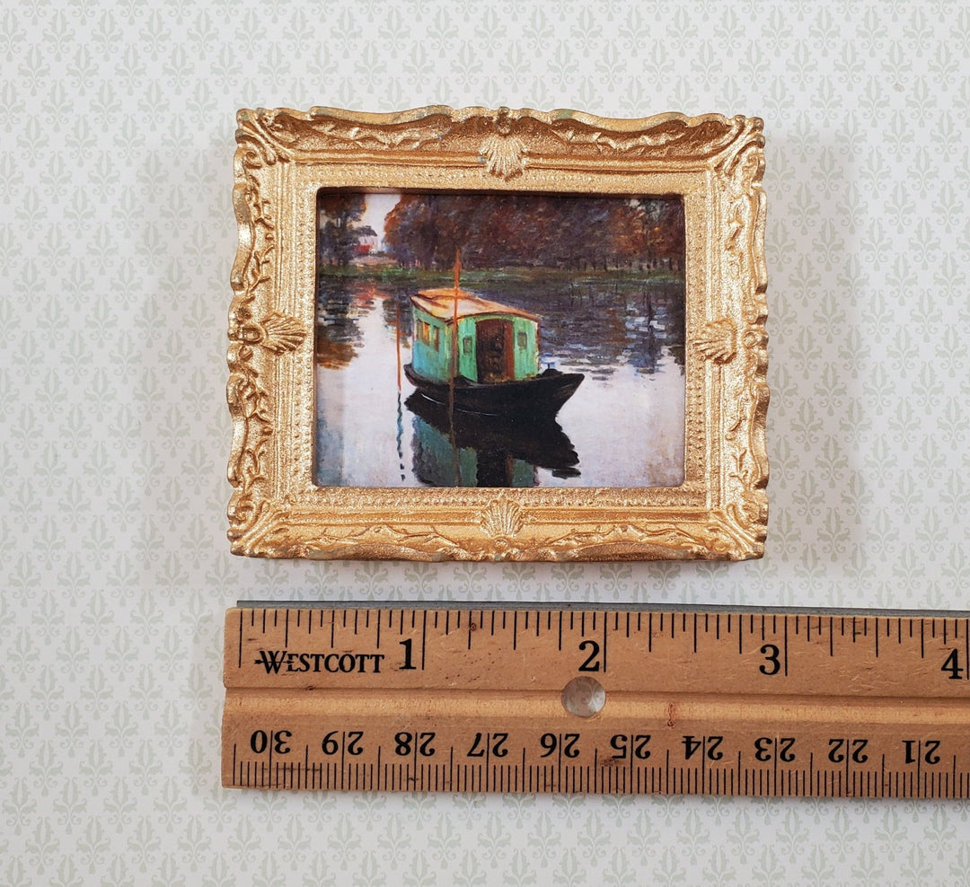 Miniature Framed Art Print Claude Monet The Studio Boat 1874 1:12 Scale Dollhouse - Miniature Crush