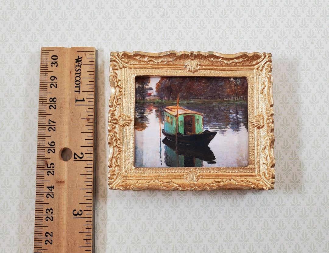 Miniature Framed Art Print Claude Monet The Studio Boat 1874 1:12 Scale Dollhouse - Miniature Crush