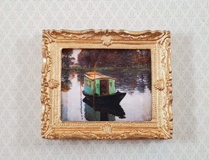 Miniature Framed Art Print Claude Monet The Studio Boat 1874 1:12 Scale Dollhouse - Miniature Crush