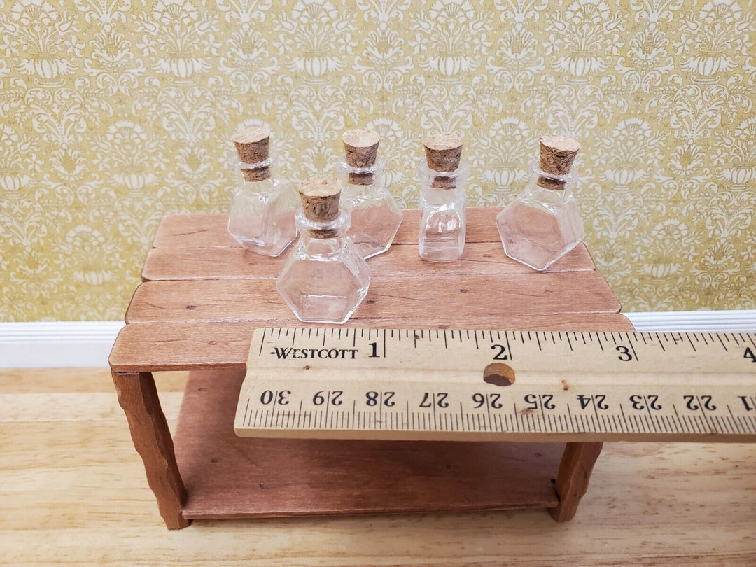 Miniature Glass Jars Bottles Cork Stoppers Hexagon x5 Empty 1" Clear - Miniature Crush