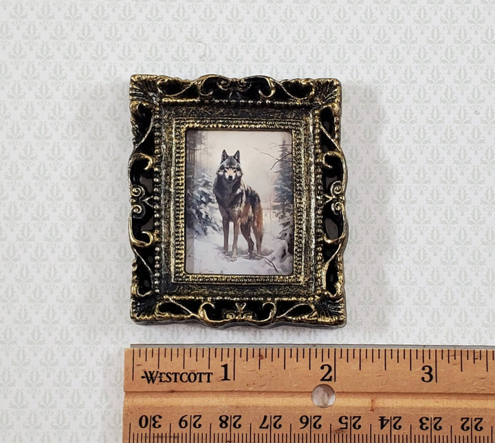 Miniature Gray Wolf in the Forest Art Print Framed 1:12 Scale Dollhouse Decor - Miniature Crush