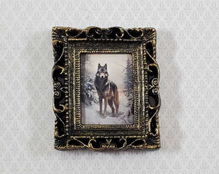 Miniature Gray Wolf in the Forest Art Print Framed 1:12 Scale Dollhouse Decor - Miniature Crush