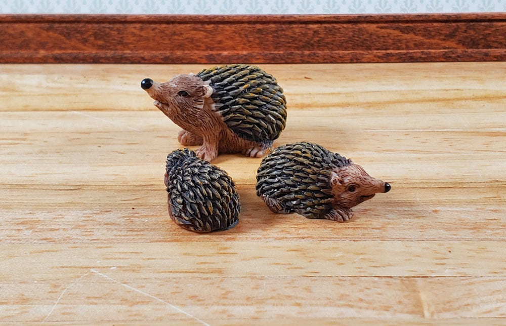 Miniature Hedgehogs Family of 3 Brown Fairy Garden Dollhouse Pets - Miniature Crush