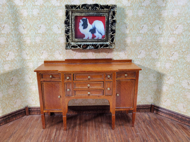 Miniature Japanese Chin Framed Dog Print 1:12 Scale Dollhouse Original Artwork - Miniature Crush