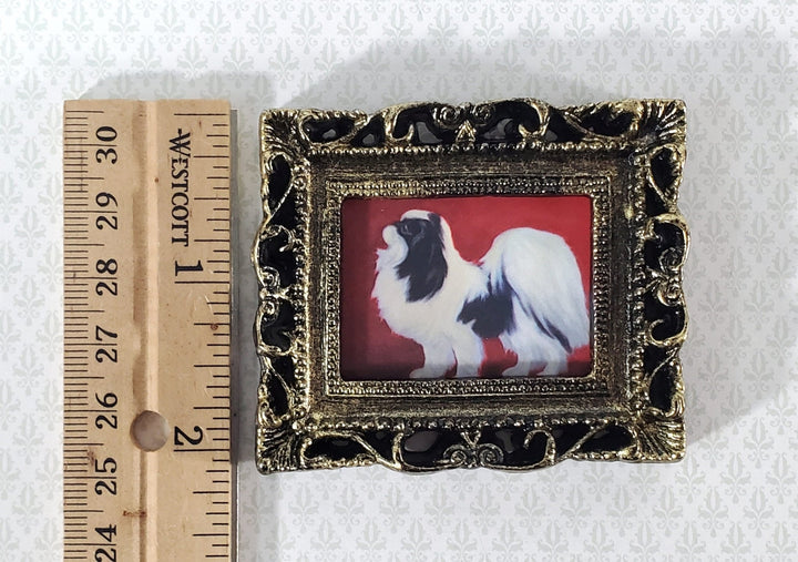 Miniature Japanese Chin Framed Dog Print 1:12 Scale Dollhouse Original Artwork - Miniature Crush