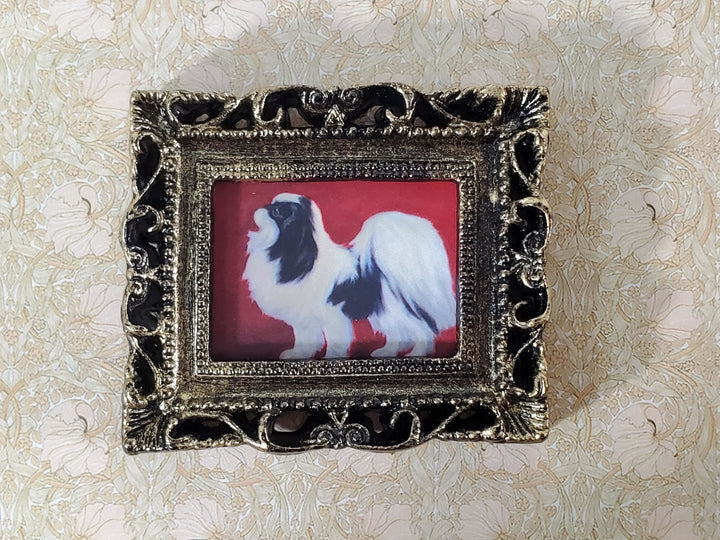 Miniature Japanese Chin Framed Dog Print 1:12 Scale Dollhouse Original Artwork - Miniature Crush