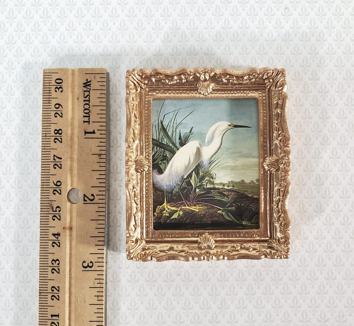 Miniature John James Audubon Print White Egret Bird 1:12 Scale Dollhouse Decor - Miniature Crush