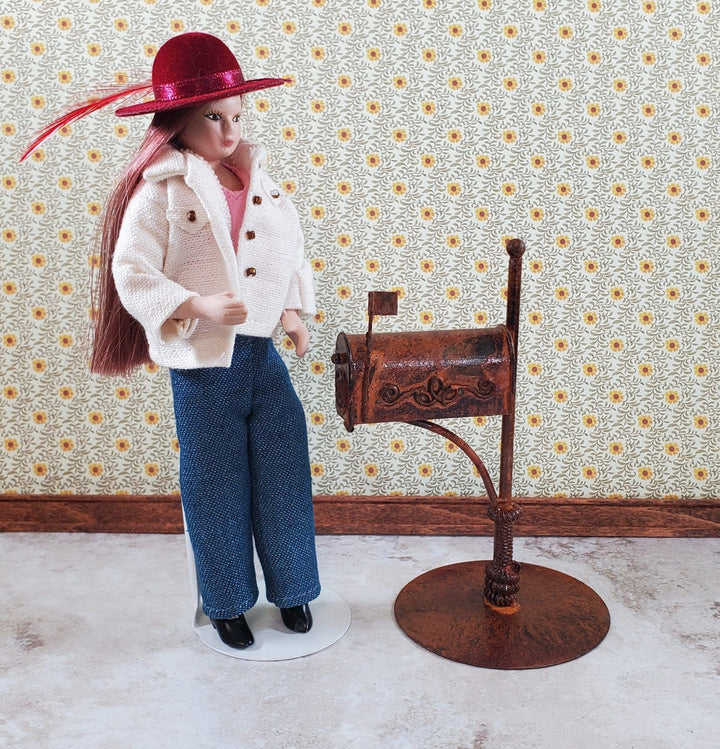 Miniature Mailbox Free Standing Rusted Distressed Metal 1:12 Scale Fairy Garden - Miniature Crush