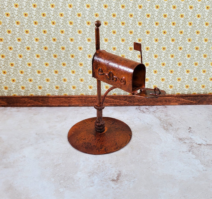 Miniature Mailbox Free Standing Rusted Distressed Metal 1:12 Scale Fairy Garden - Miniature Crush