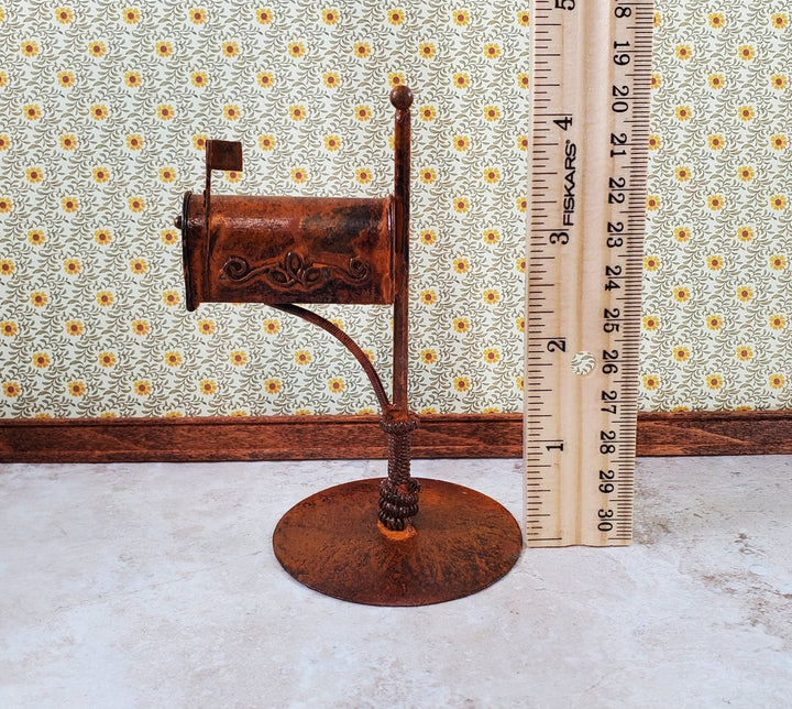 Miniature Mailbox Free Standing Rusted Distressed Metal 1:12 Scale Fairy Garden - Miniature Crush