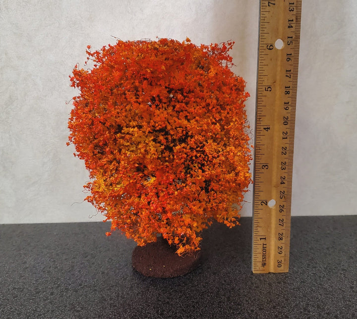 Miniature Orange Autumn Tree or Bush Large 6" Tall on Free Standing Base Model Scenery - Miniature Crush