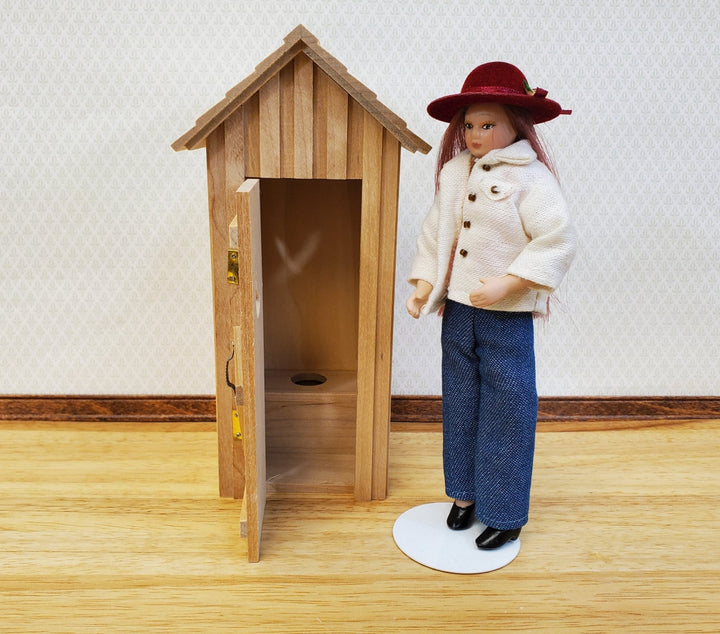 Miniature Outhouse 6.75" Tall Unpainted Wood Scale Model Building Fairy Garden - Miniature Crush