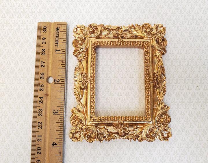 Miniature Picture Frame for 1:6 Scale Settings Large Fancy Gold Flat Back - Miniature Crush