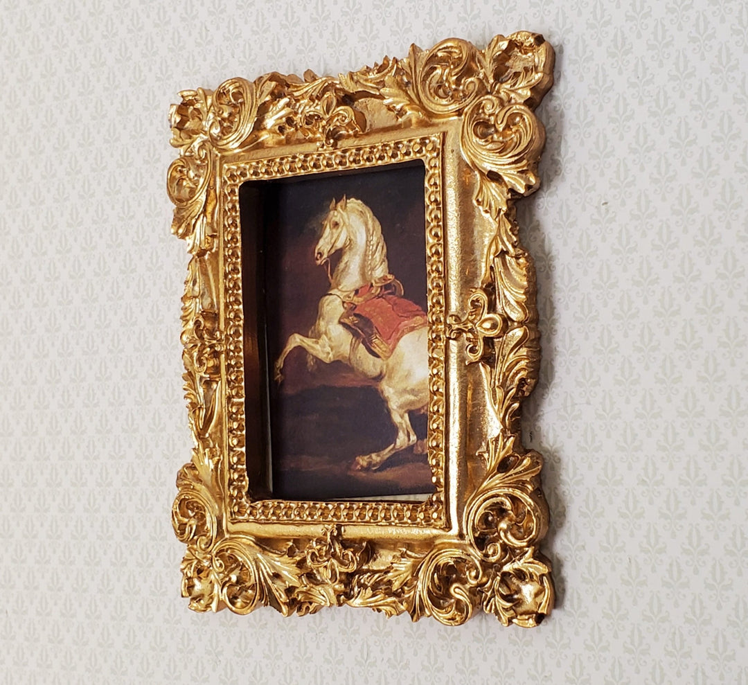 Miniature Picture Frame for 1:6 Scale Settings Large Fancy Gold Flat Back - Miniature Crush