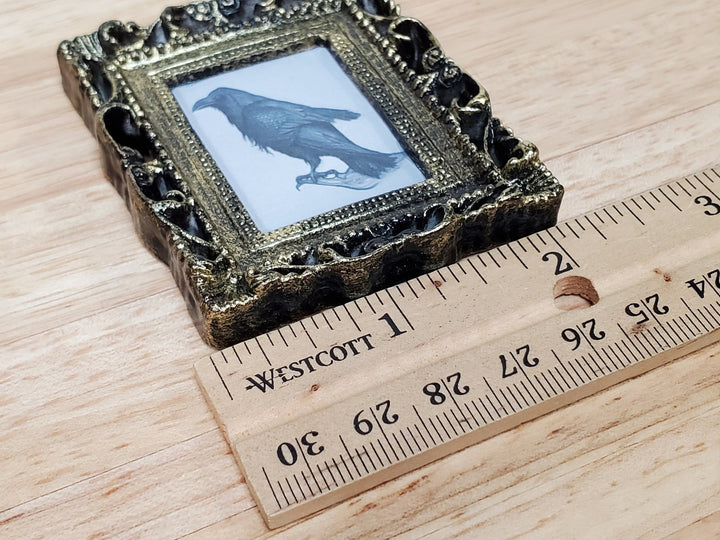 Miniature Raven Crow Art Print Framed 1:12 Scale Dollhouse Halloween Haunted House - Miniature Crush
