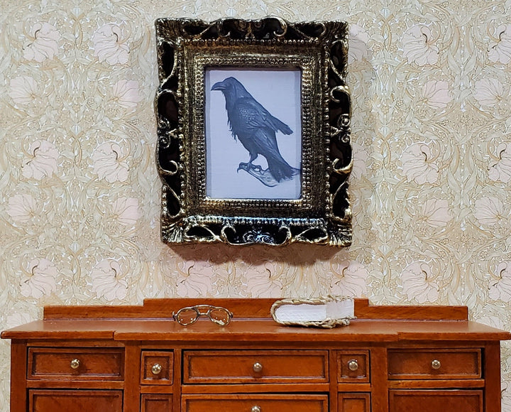 Miniature Raven Crow Art Print Framed 1:12 Scale Dollhouse Halloween Haunted House - Miniature Crush