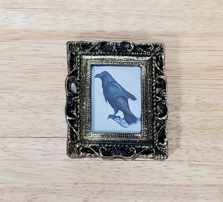 Miniature Raven Crow Art Print Framed 1:12 Scale Dollhouse Halloween Haunted House - Miniature Crush