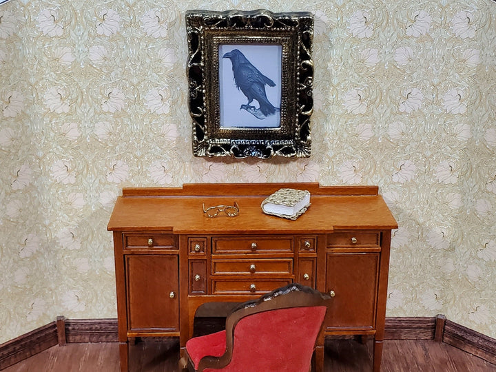 Miniature Raven Crow Art Print Framed 1:12 Scale Dollhouse Halloween Haunted House - Miniature Crush