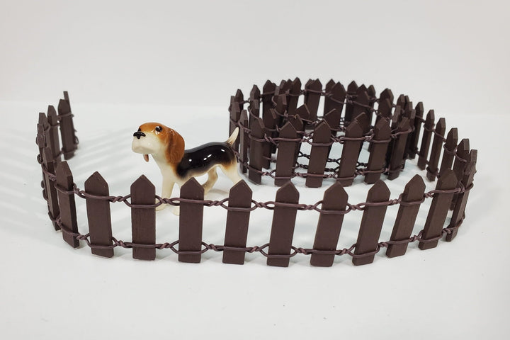 Miniature Small Fencing Brown Picket Fence Wood & Metal 100 cm x 3 cm tall Bendable - Miniature Crush