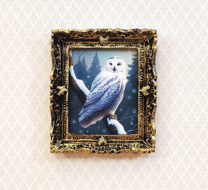 Miniature Snowy Owl Framed Print 1:12 Scale Dollhouse Decor Bird Winter Scene - Miniature Crush