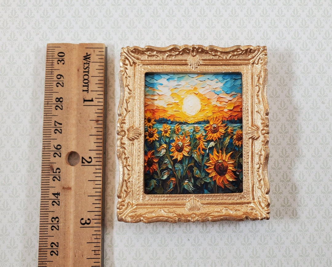 Miniature Sunflower Framed Art Print Palette Knife Style 1:12 Scale Dollhouse - Miniature Crush