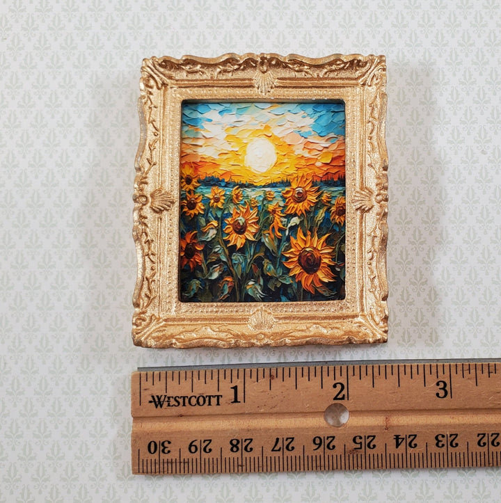 Miniature Sunflower Framed Art Print Palette Knife Style 1:12 Scale Dollhouse - Miniature Crush