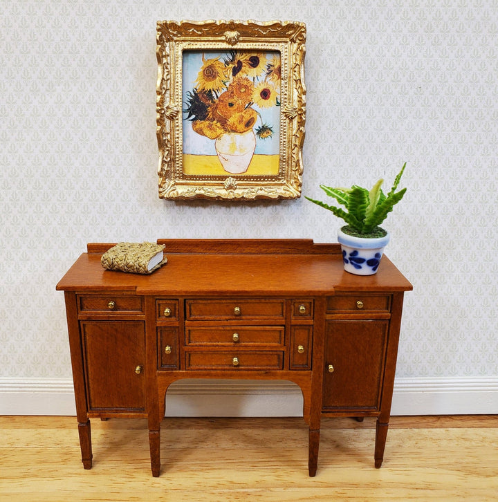 Miniature Sunflowers by Vincent Van Gogh Framed Print Blue Background 1:12 Scale Handmade - Miniature Crush