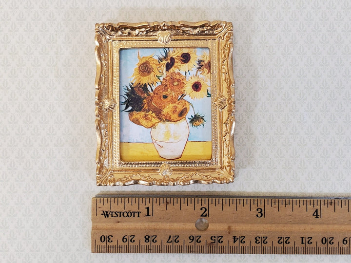 Miniature Sunflowers by Vincent Van Gogh Framed Print Blue Background 1:12 Scale Handmade - Miniature Crush
